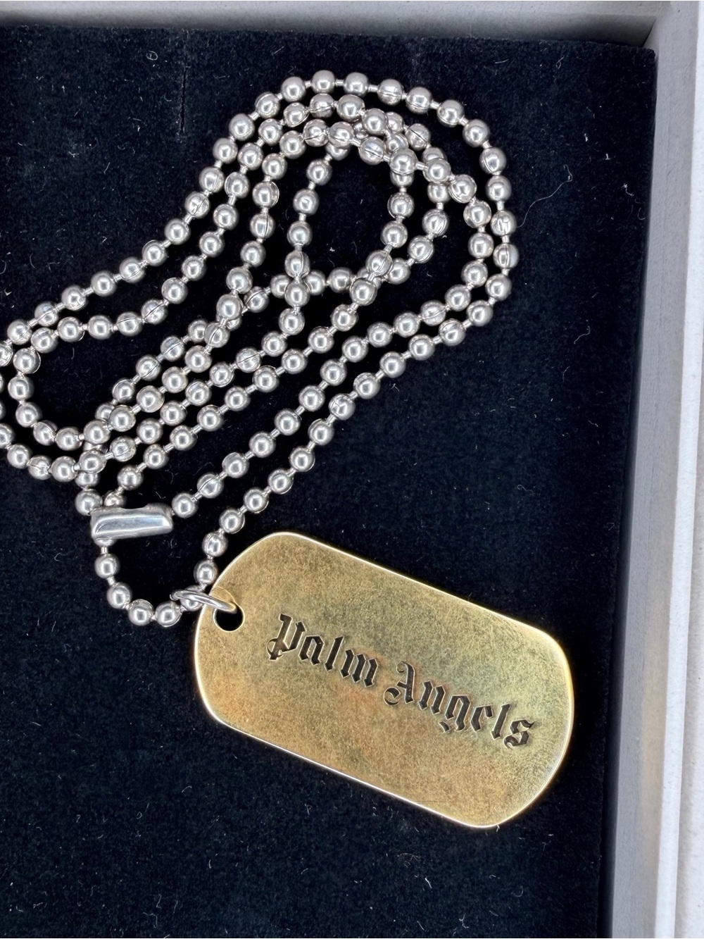 Palm Angels Gold Pendant with Silver Ball Chain Necklace